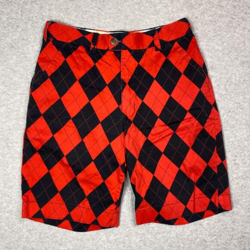 Loudmouth Golf Mens 30 Red Black Argyle Pattern‎ Shorts